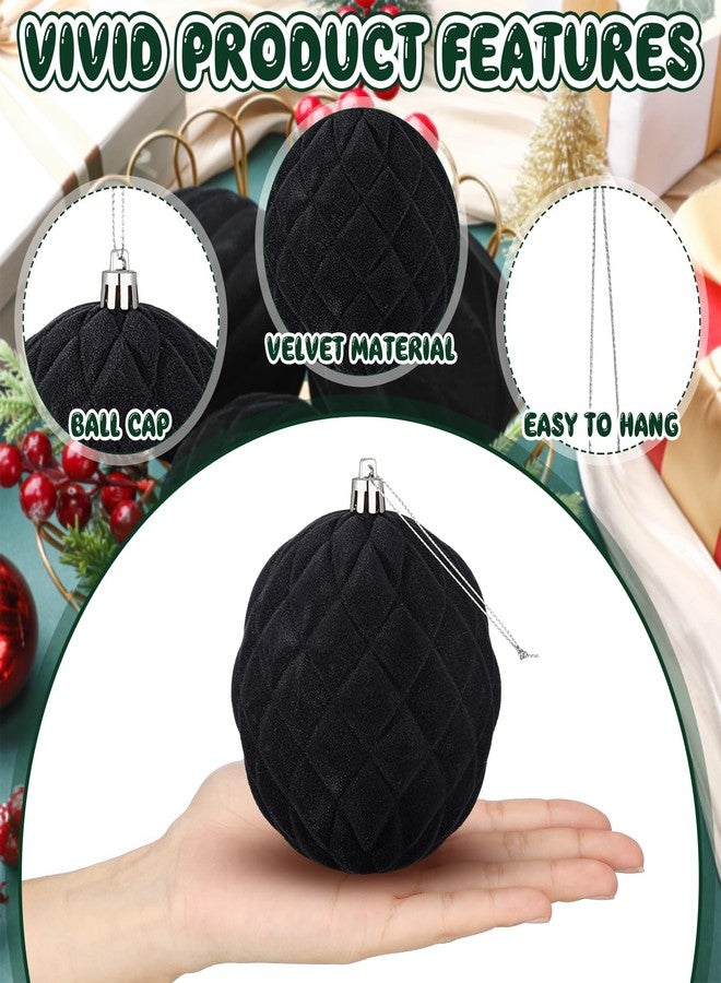 Blueweenly 4 Pcs 4 Inch Black Large Velvet Christmas Ball Ornaments Vintage Christmas Plastic Ball Ornaments Flocked Tree Hanging Decoration for Xmas Party Wedding Home Decor - Image 5